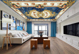 Avikalp MWZ3451 Cream Blue Red Flowers Design HD Wallpaper for Ceiling