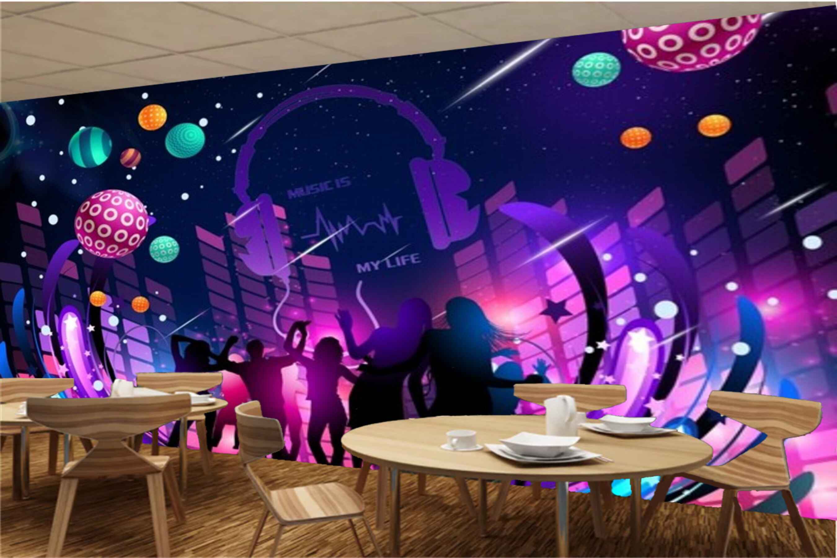 Avikalp MWZ3463 Musical Show Instruments Bubbles Stars HD Wallpaper for Disco Club Karaoke