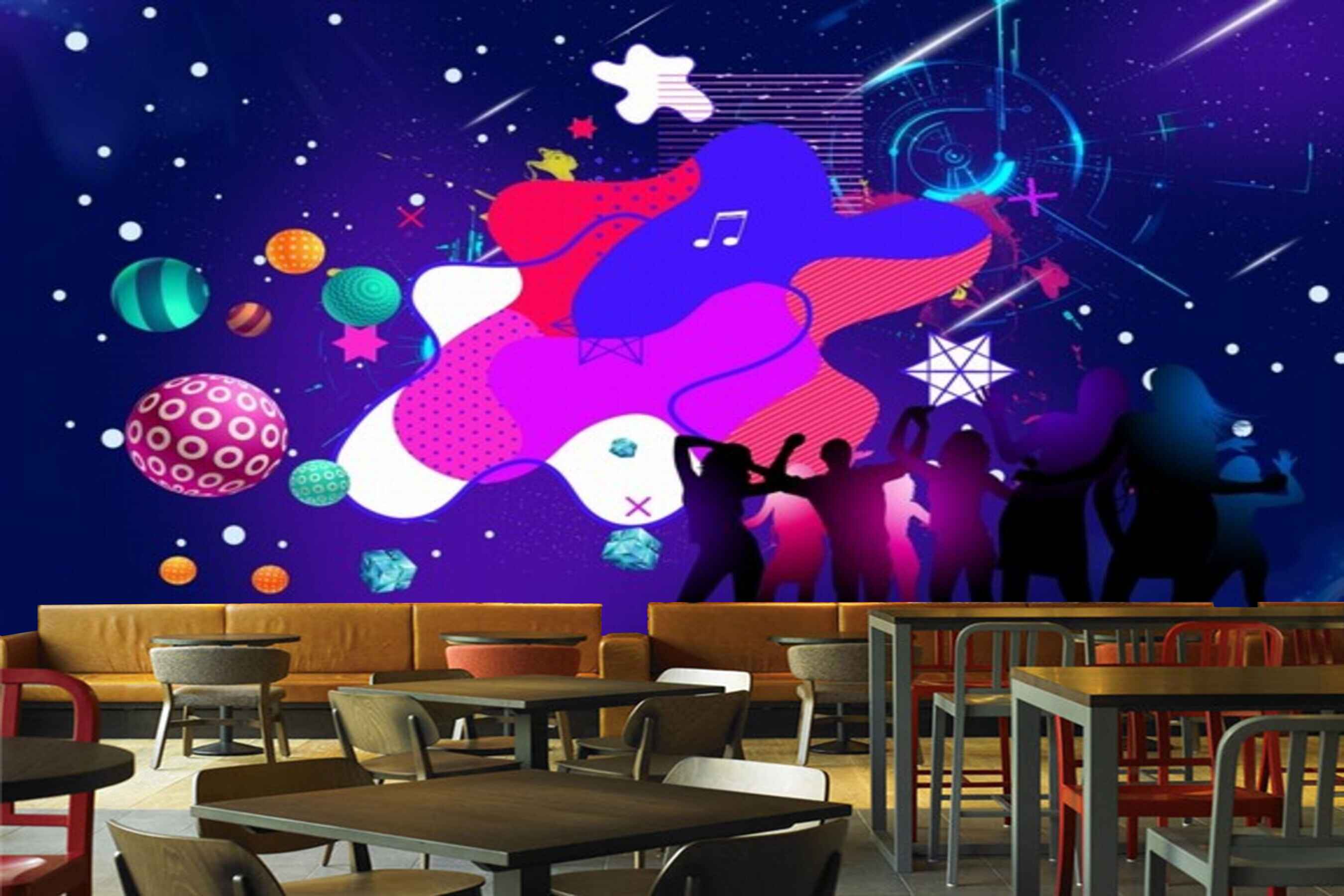 Avikalp MWZ3466 Music Singer Instrument Players Bubbles HD Wallpaper for Disco Club Karaoke