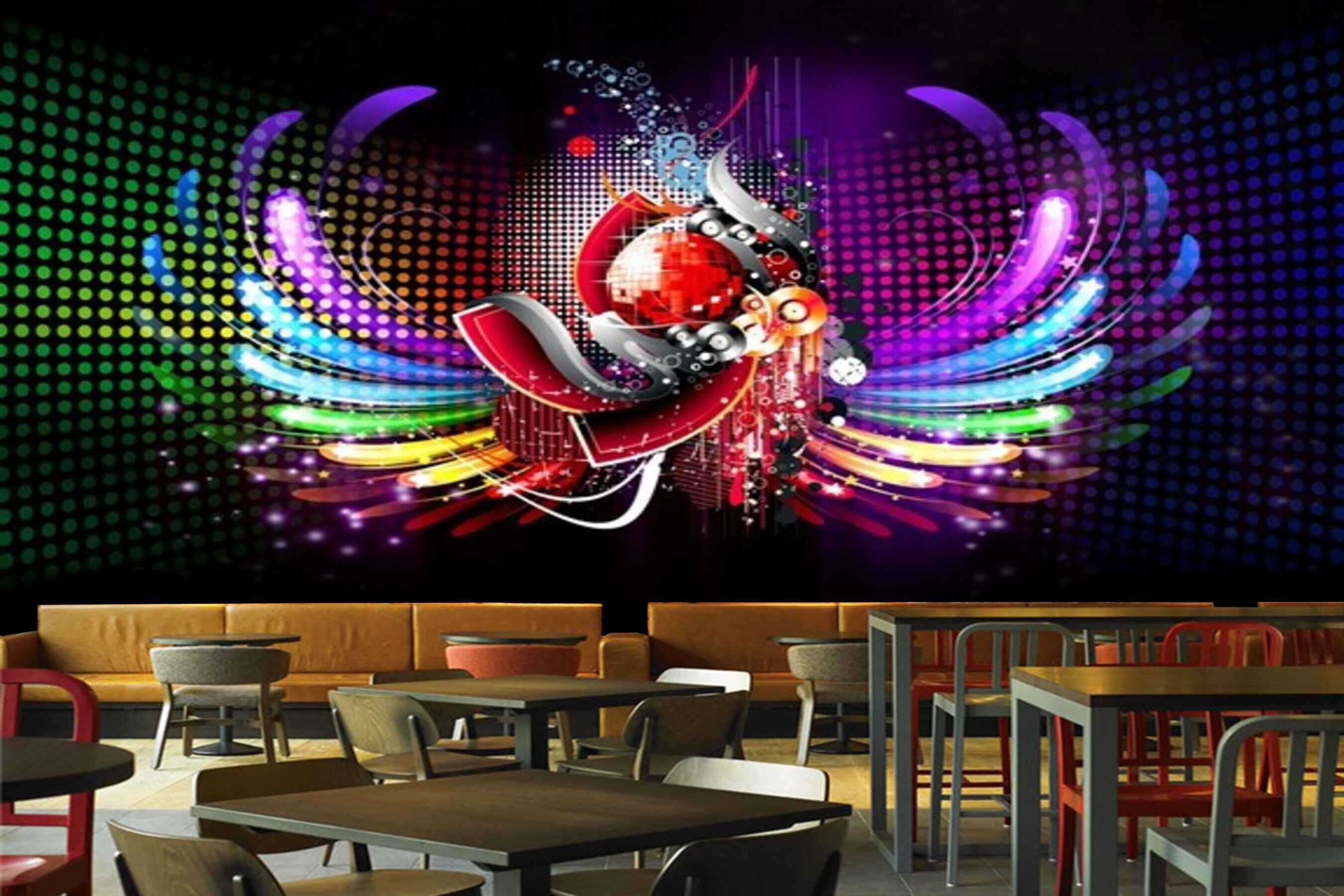 Avikalp MWZ3477 Pink Blue Green Music Lights HD Wallpaper for Disco Club Karaoke