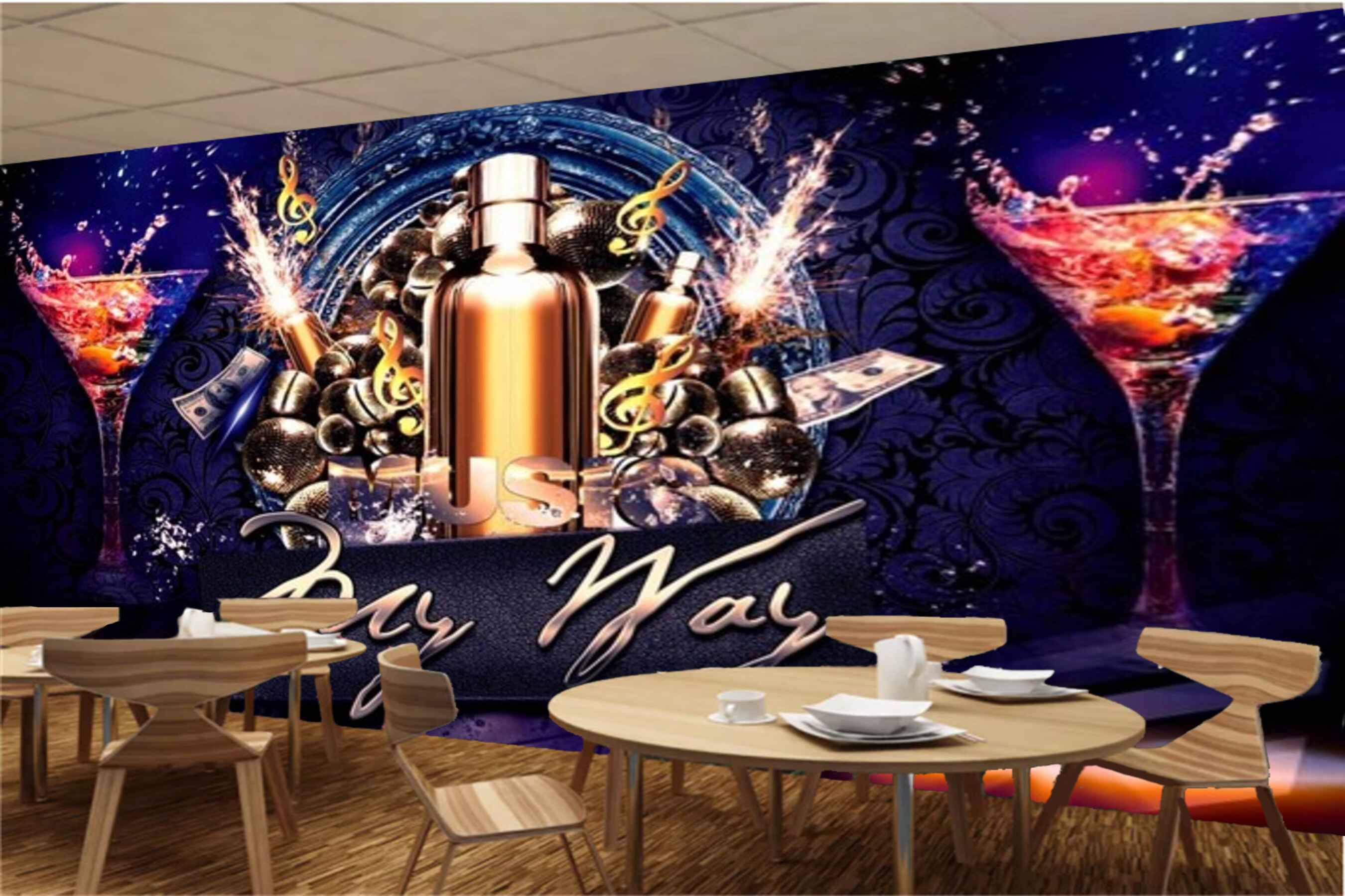 Avikalp MWZ3494 My Day Music Instruments Drinks Wine HD Wallpaper for Disco Club Karaoke