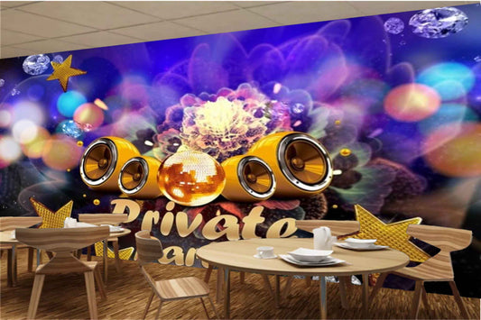 Avikalp MWZ3497 Private Party Music Golden Stars HD Wallpaper for Disco Club Karaoke