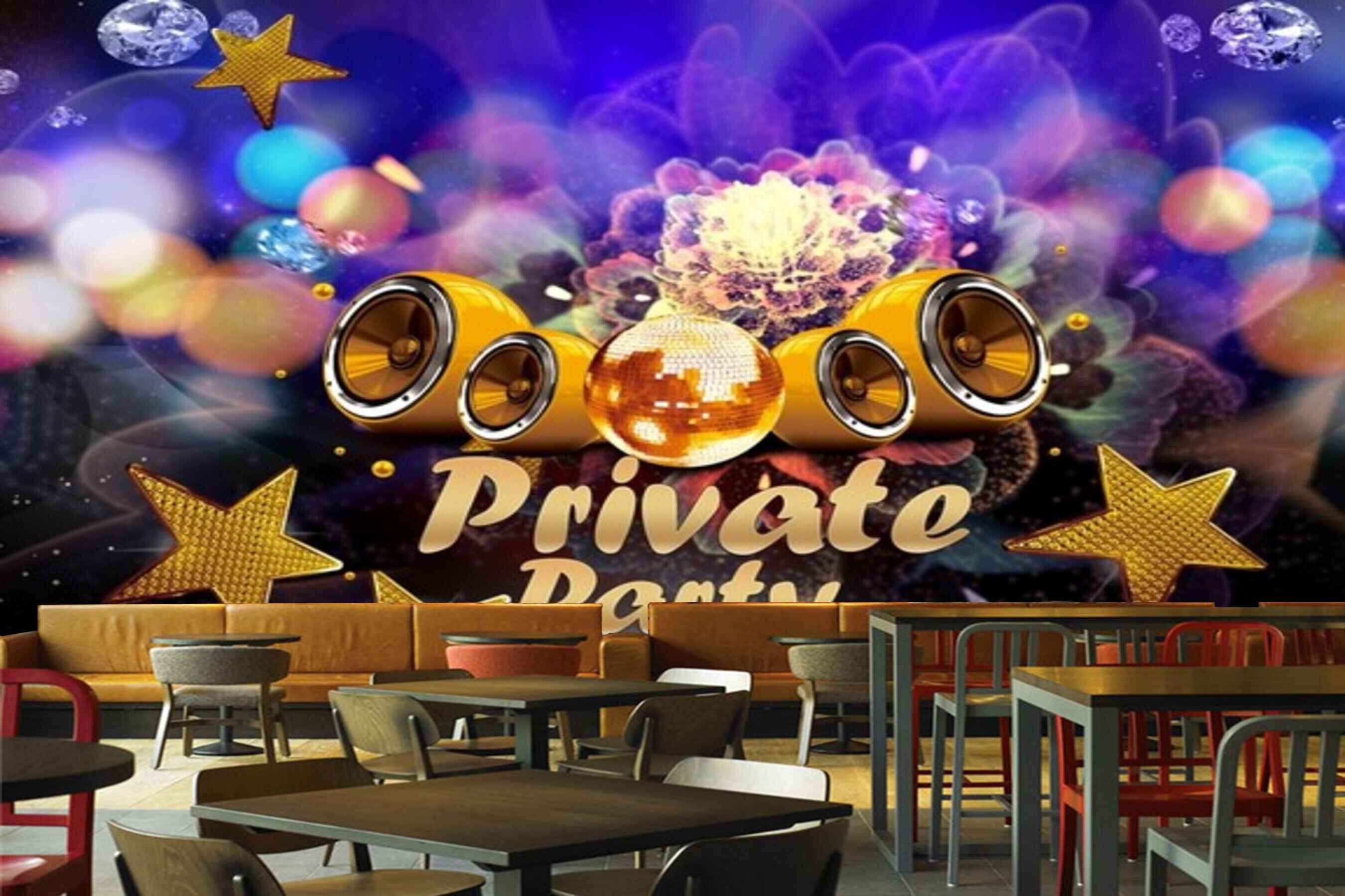 Avikalp MWZ3497 Private Party Music Golden Stars HD Wallpaper for Disco Club Karaoke