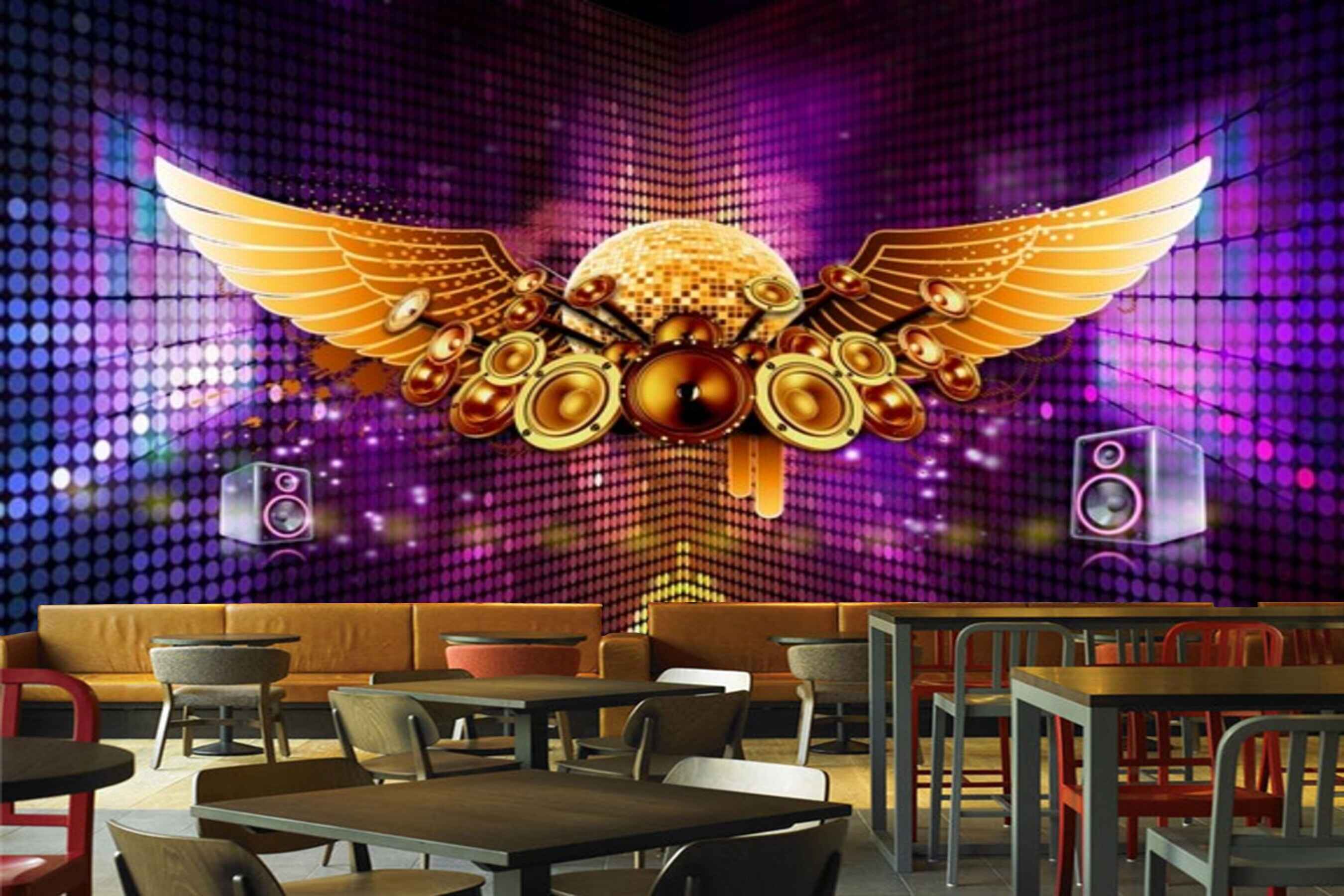 Avikalp MWZ3504 Golden Music Mic Sets Speakers HD Wallpaper for Disco Club Karaoke