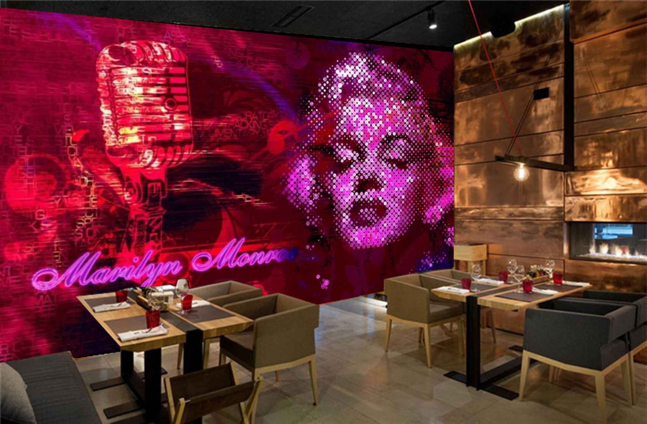 Avikalp MWZ3507 Marilyn Music Girl Red Mic HD Wallpaper for Disco Club Karaoke