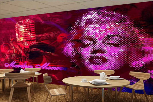 Avikalp MWZ3507 Marilyn Music Girl Red Mic HD Wallpaper for Disco Club Karaoke