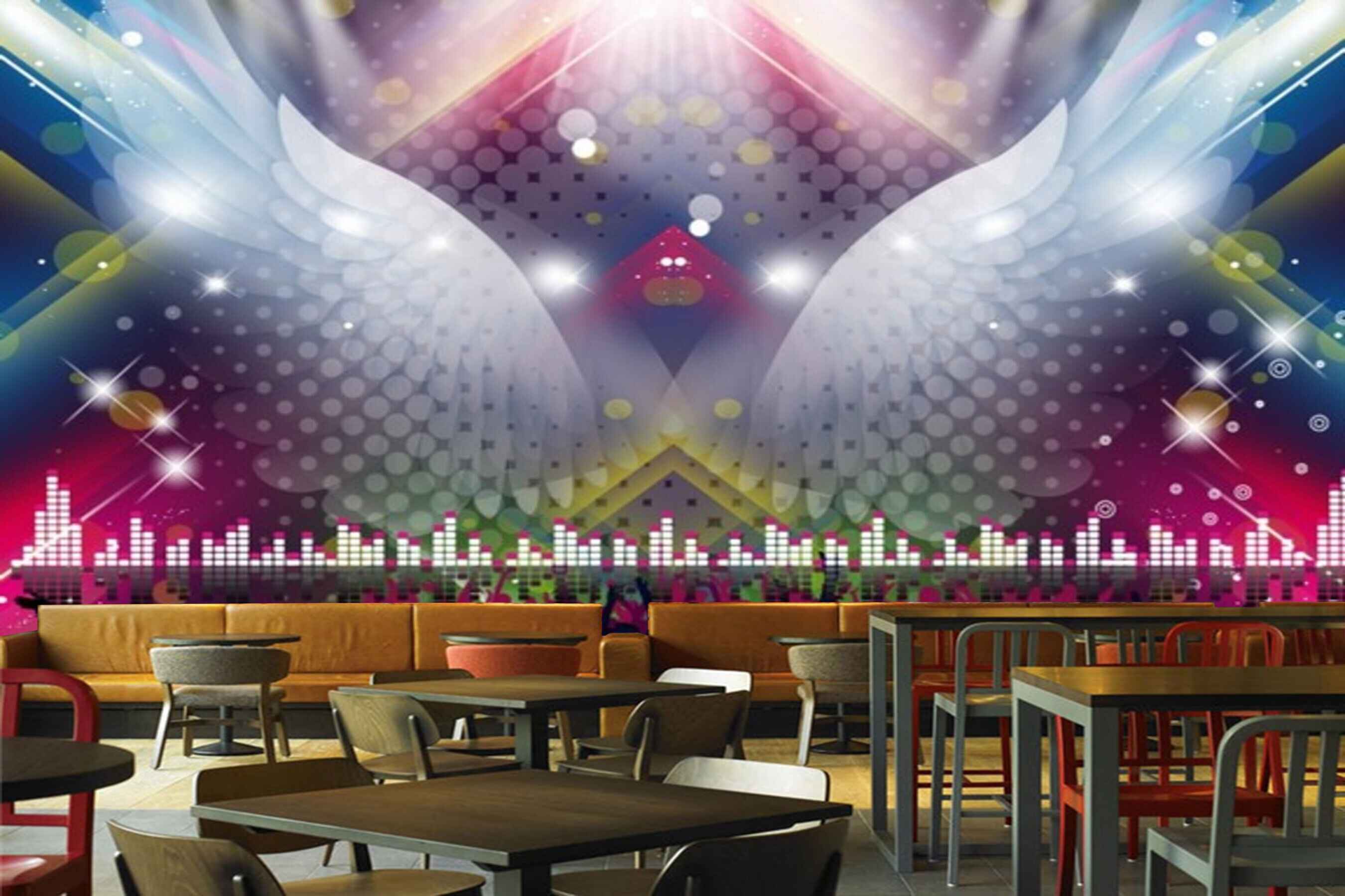 Avikalp MWZ3514 Eagle White Wings Buildings Music HD Wallpaper for Disco Club Karaoke