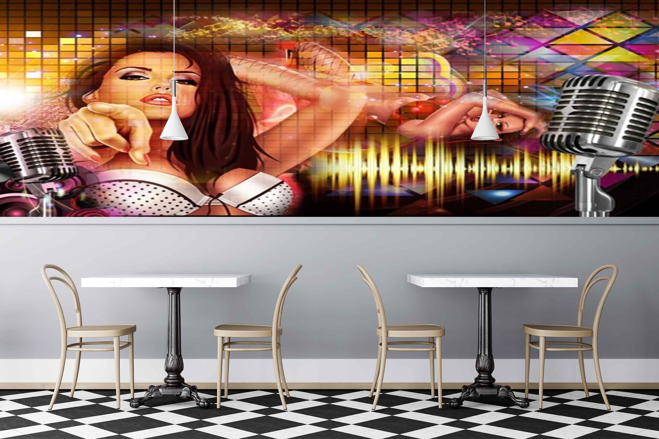 Avikalp MWZ3519 Music Mic Girl Lightings HD Wallpaper for Disco Club Karaoke