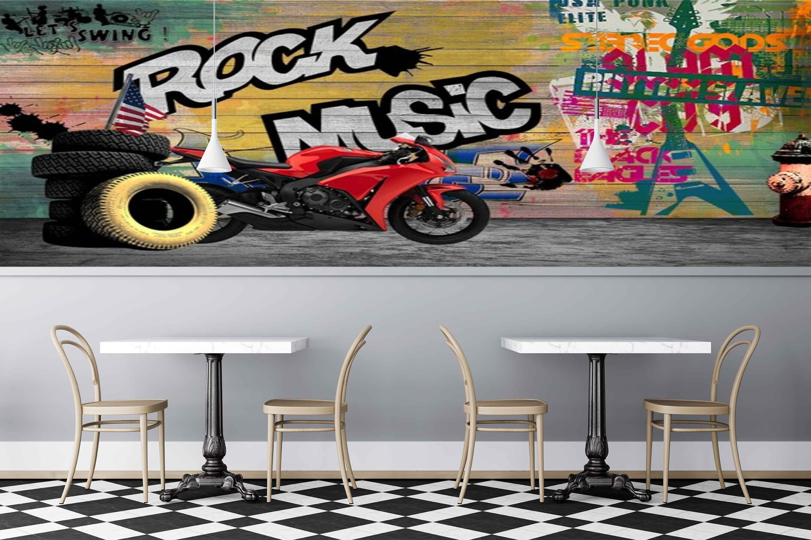 Avikalp MWZ3521 Rock Music Red Bike Tyres HD Wallpaper for Disco Club Karaoke
