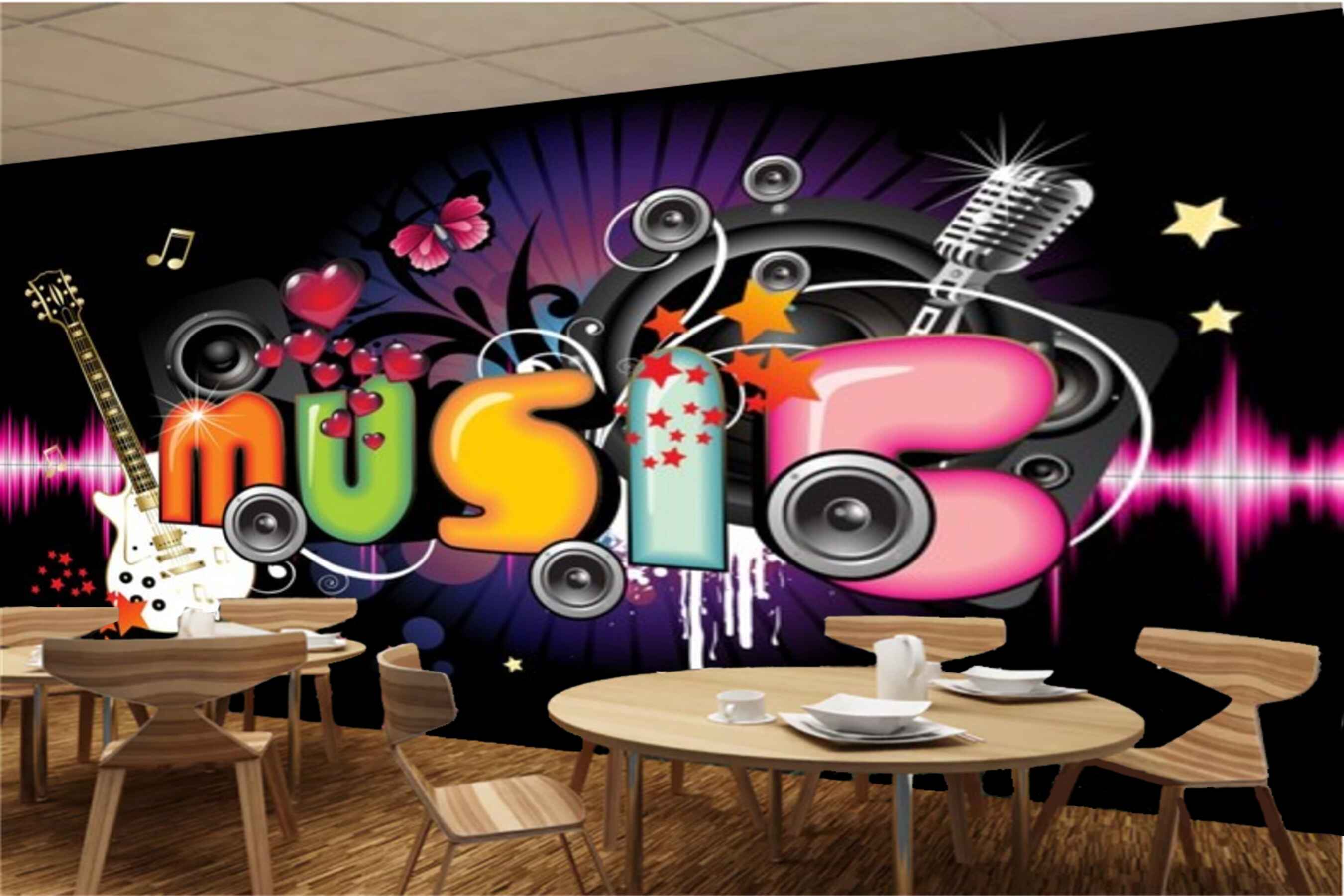 Avikalp MWZ3524 Music Love Guitar Instruments HD Wallpaper for Disco Club Karaoke