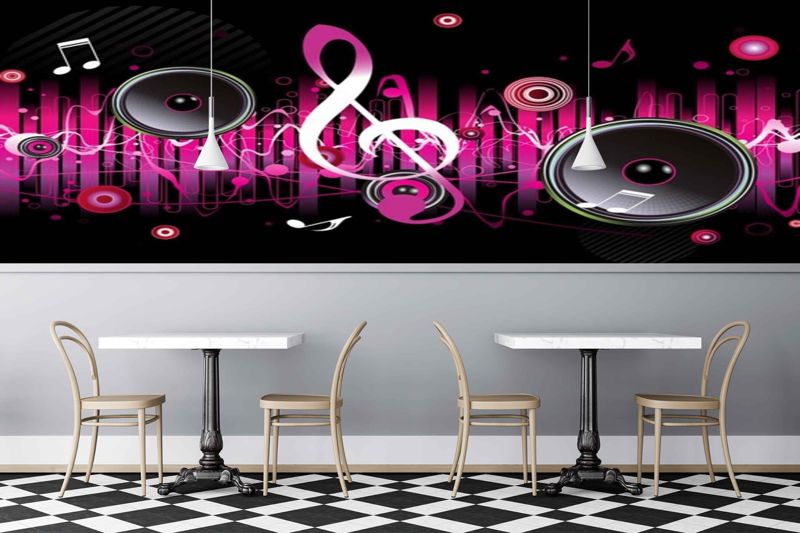 Avikalp MWZ3527 Pink Black Musical Signs Mics HD Wallpaper for Disco Club Karaoke