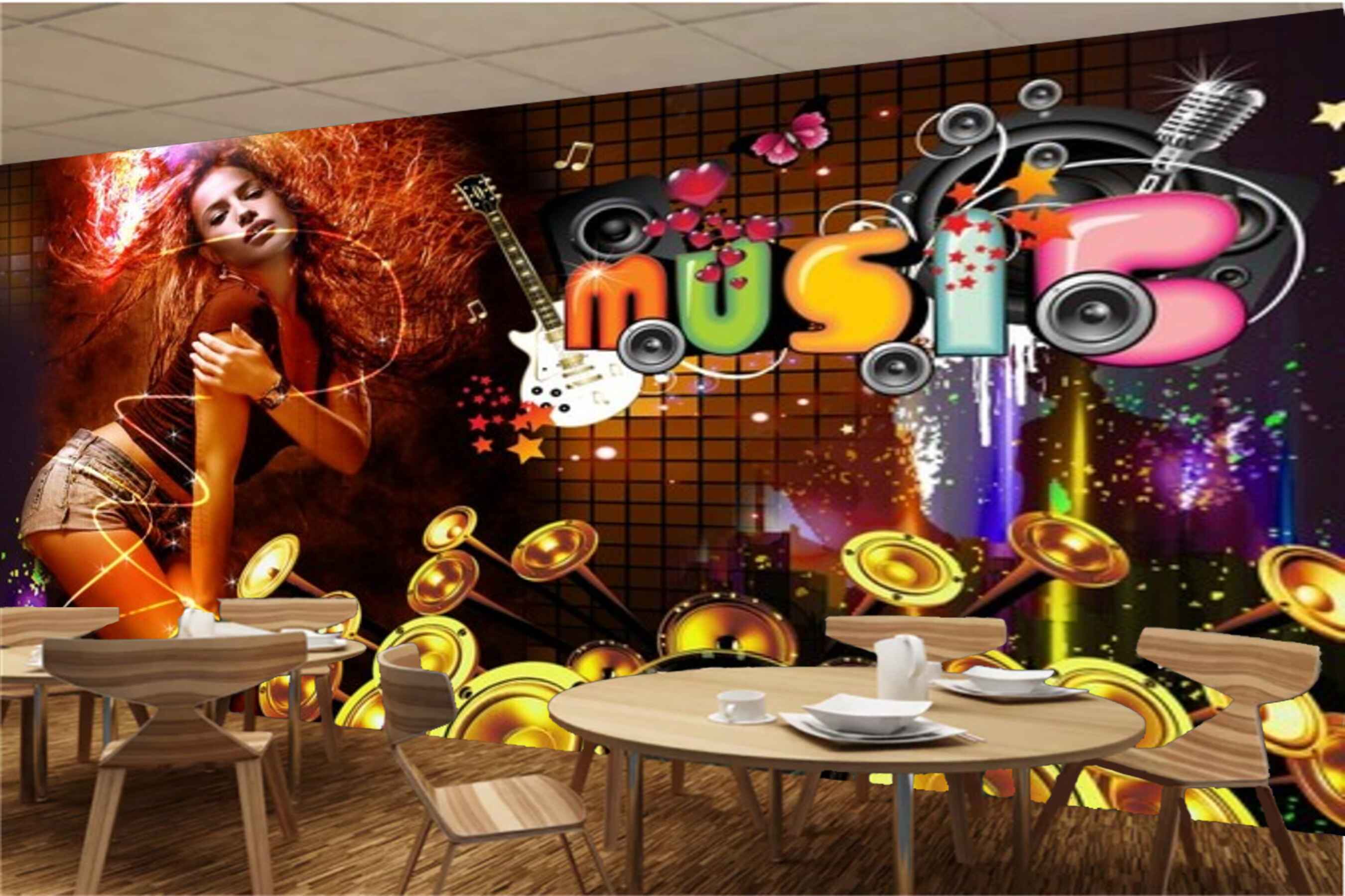 Avikalp MWZ3533 Music Girl Instruments HD Wallpaper for Disco Club Karaoke
