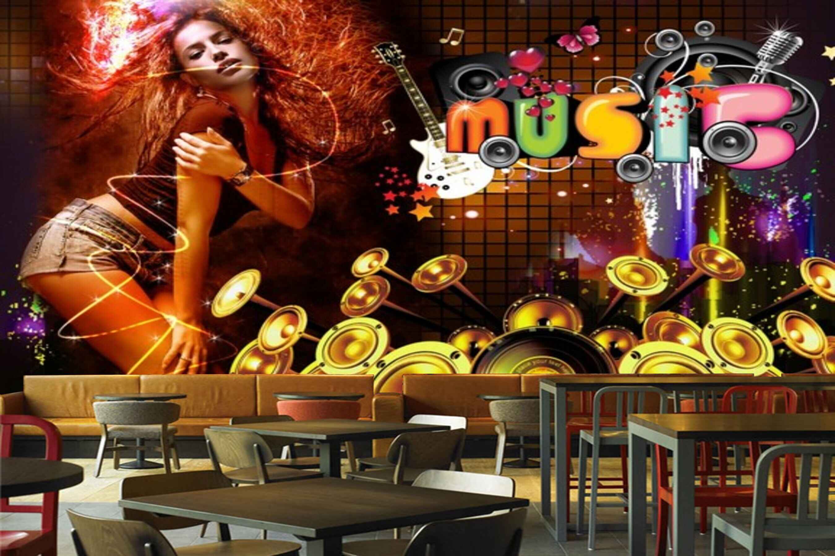 Avikalp MWZ3533 Music Girl Instruments HD Wallpaper for Disco Club Karaoke