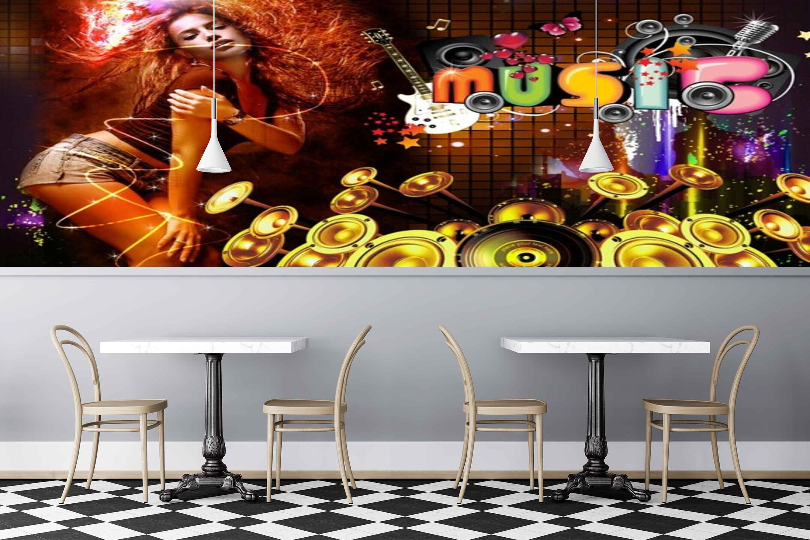 Avikalp MWZ3533 Music Girl Instruments HD Wallpaper for Disco Club Karaoke