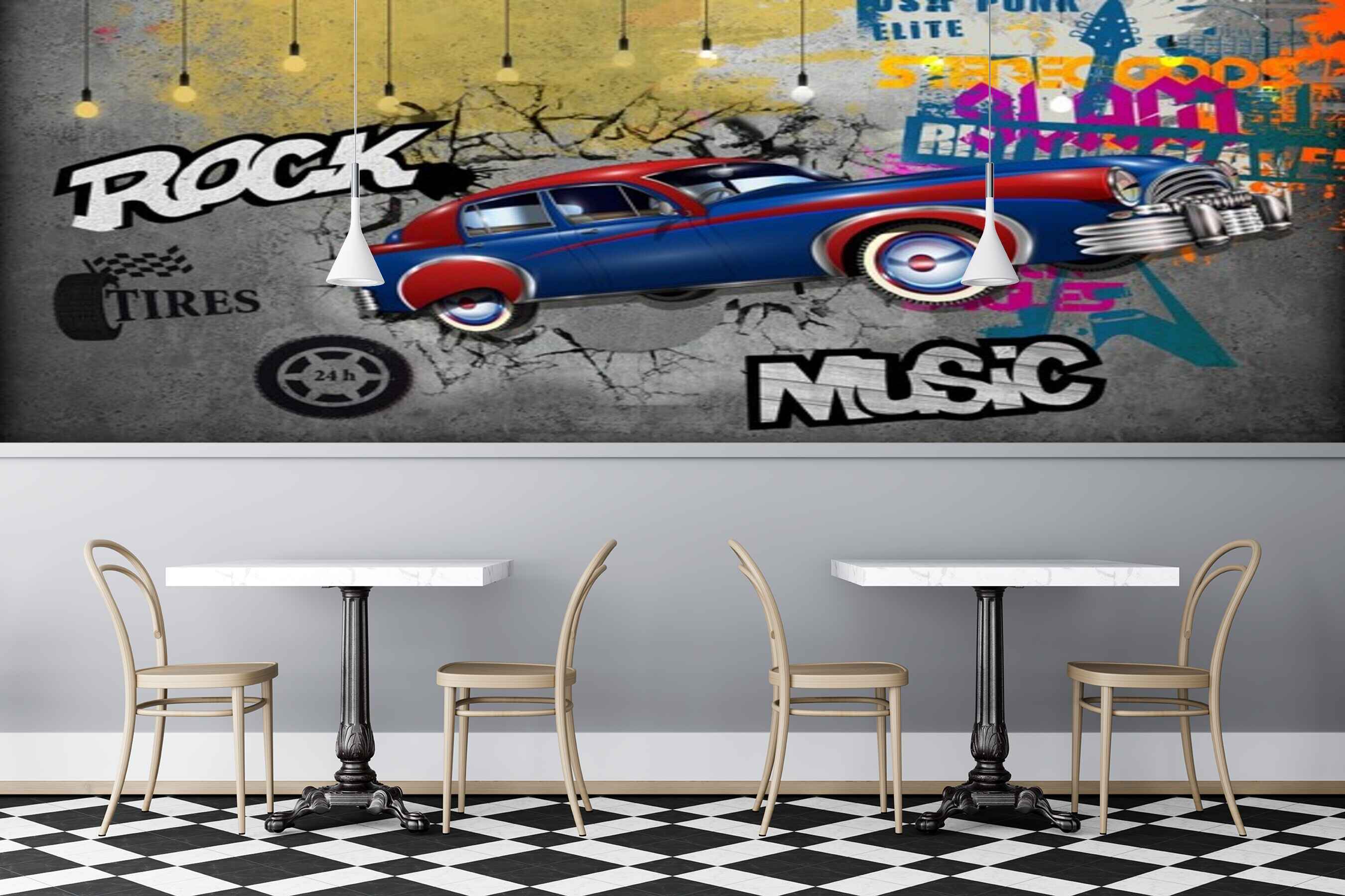 Avikalp MWZ3534 Rock Music Red Blue Cars Tires HD Wallpaper for Disco Club Karaoke