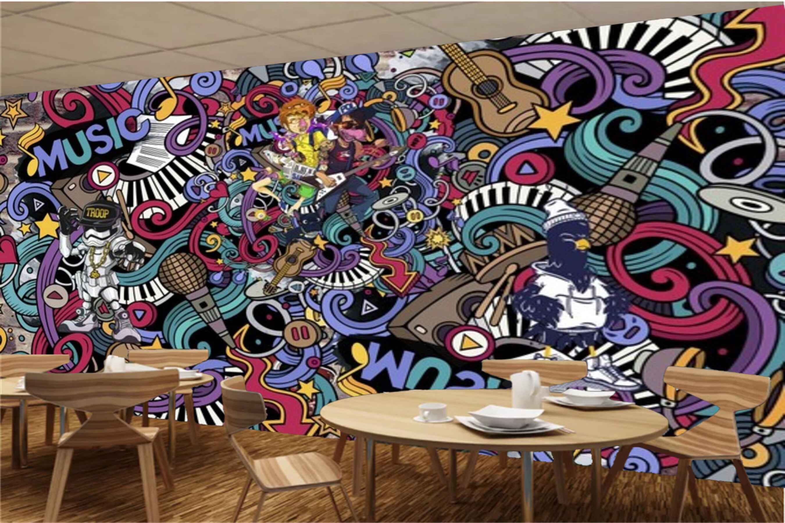 Avikalp MWZ3537 Musical Instruments Doodle Designs HD Wallpaper for Disco Club Karaoke