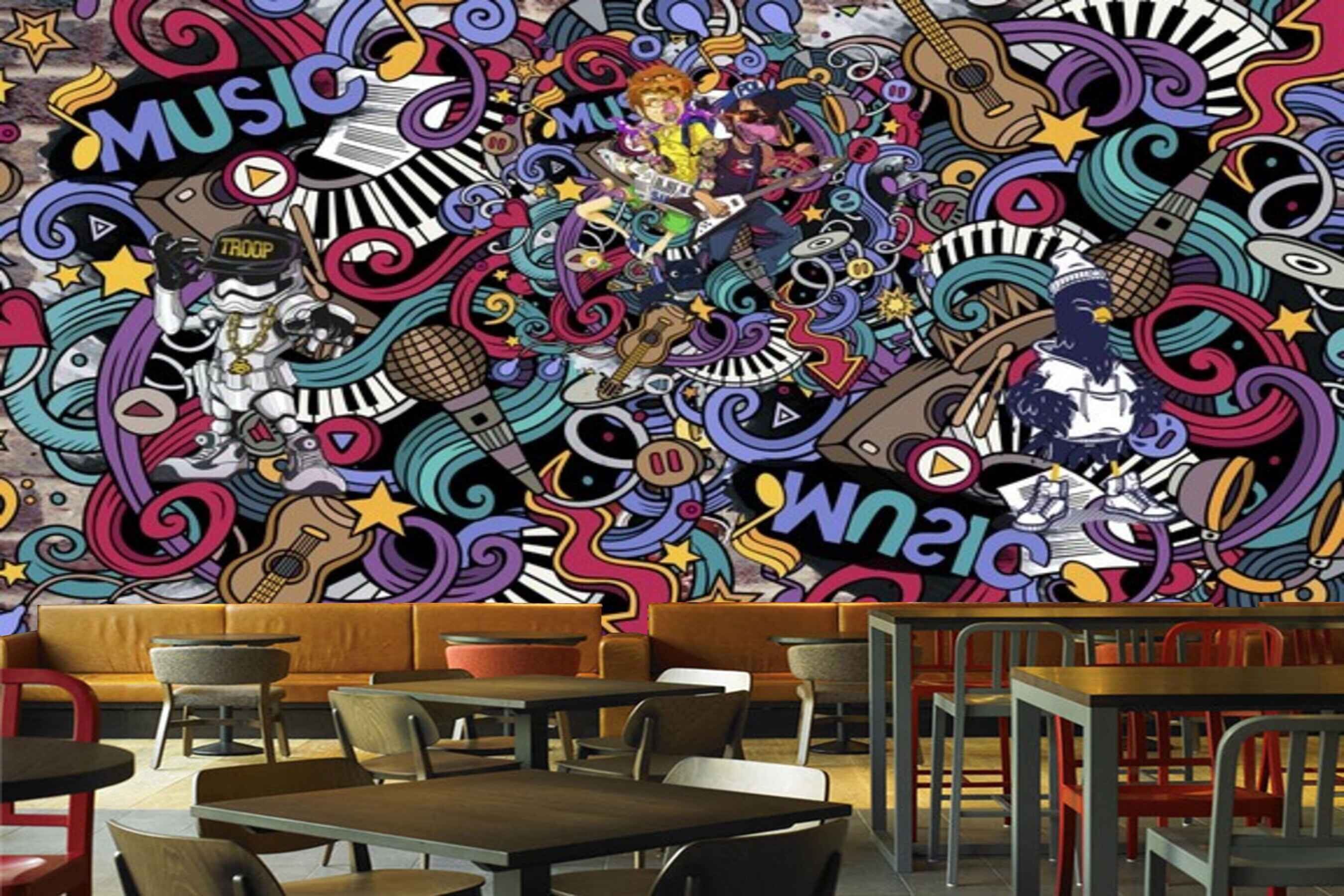 Avikalp MWZ3537 Musical Instruments Doodle Designs HD Wallpaper for Disco Club Karaoke
