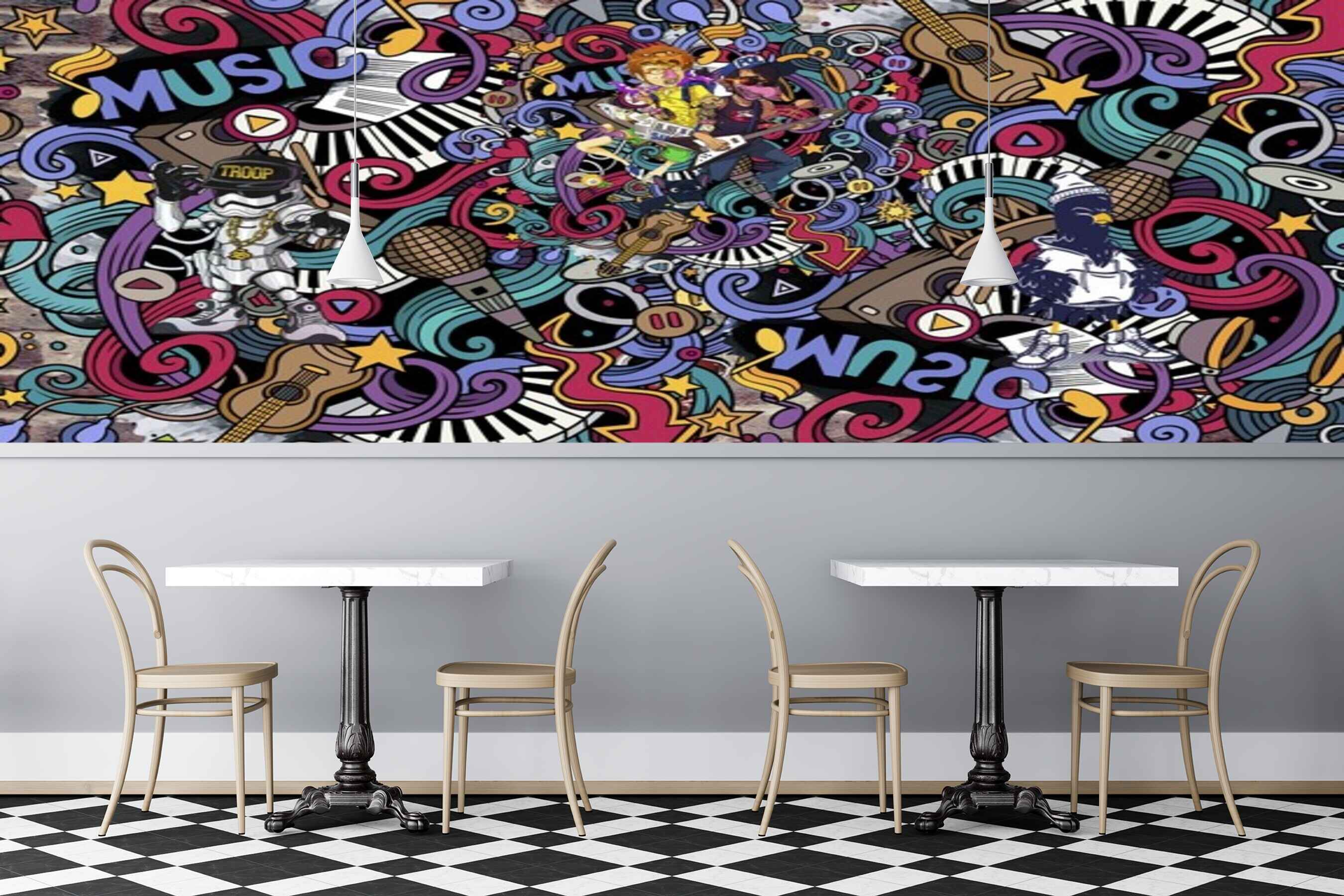 Avikalp MWZ3537 Musical Instruments Doodle Designs HD Wallpaper for Disco Club Karaoke