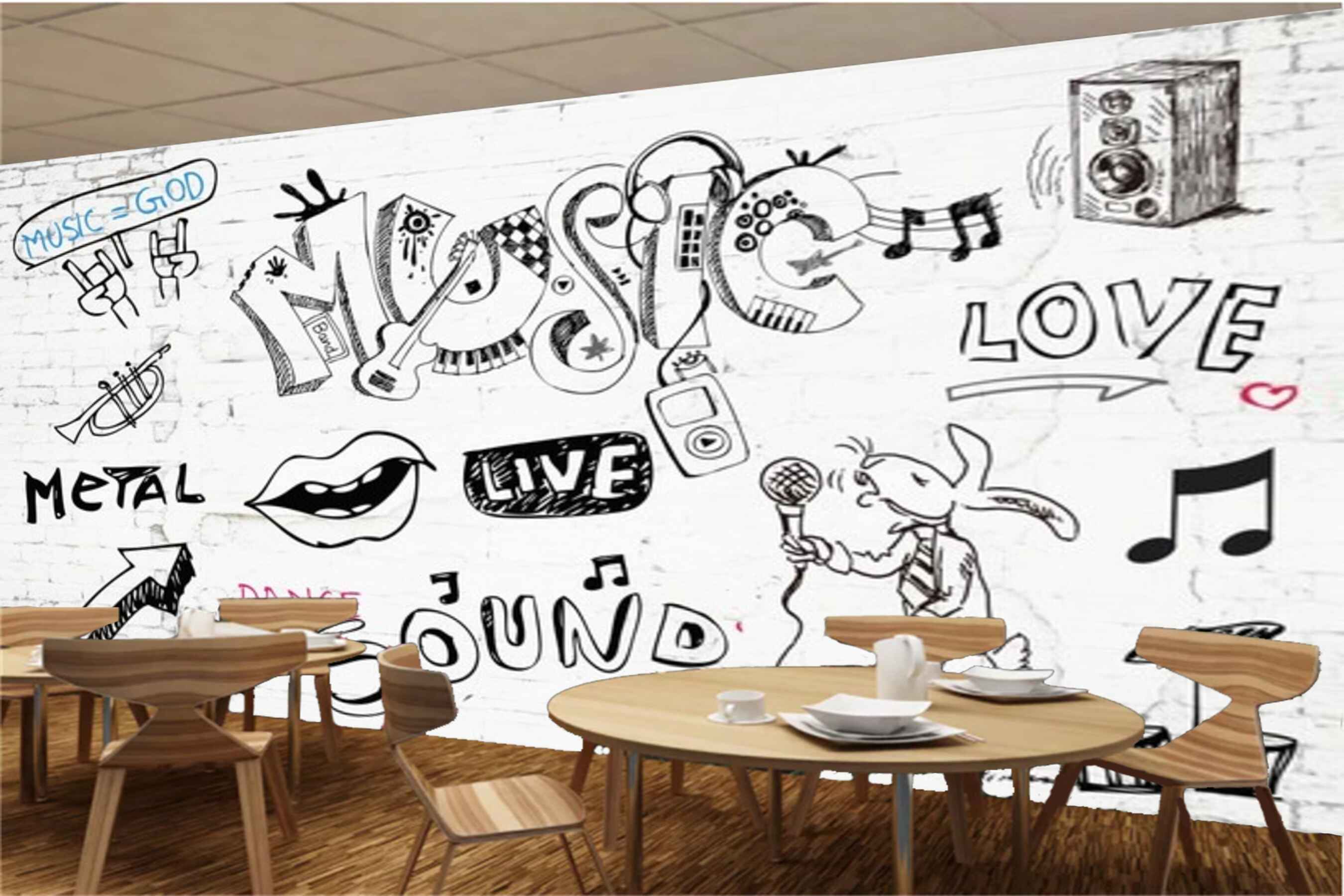 Avikalp MWZ3543 Music Sound Metal Live Doodle HD Wallpaper for Disco Club Karaoke