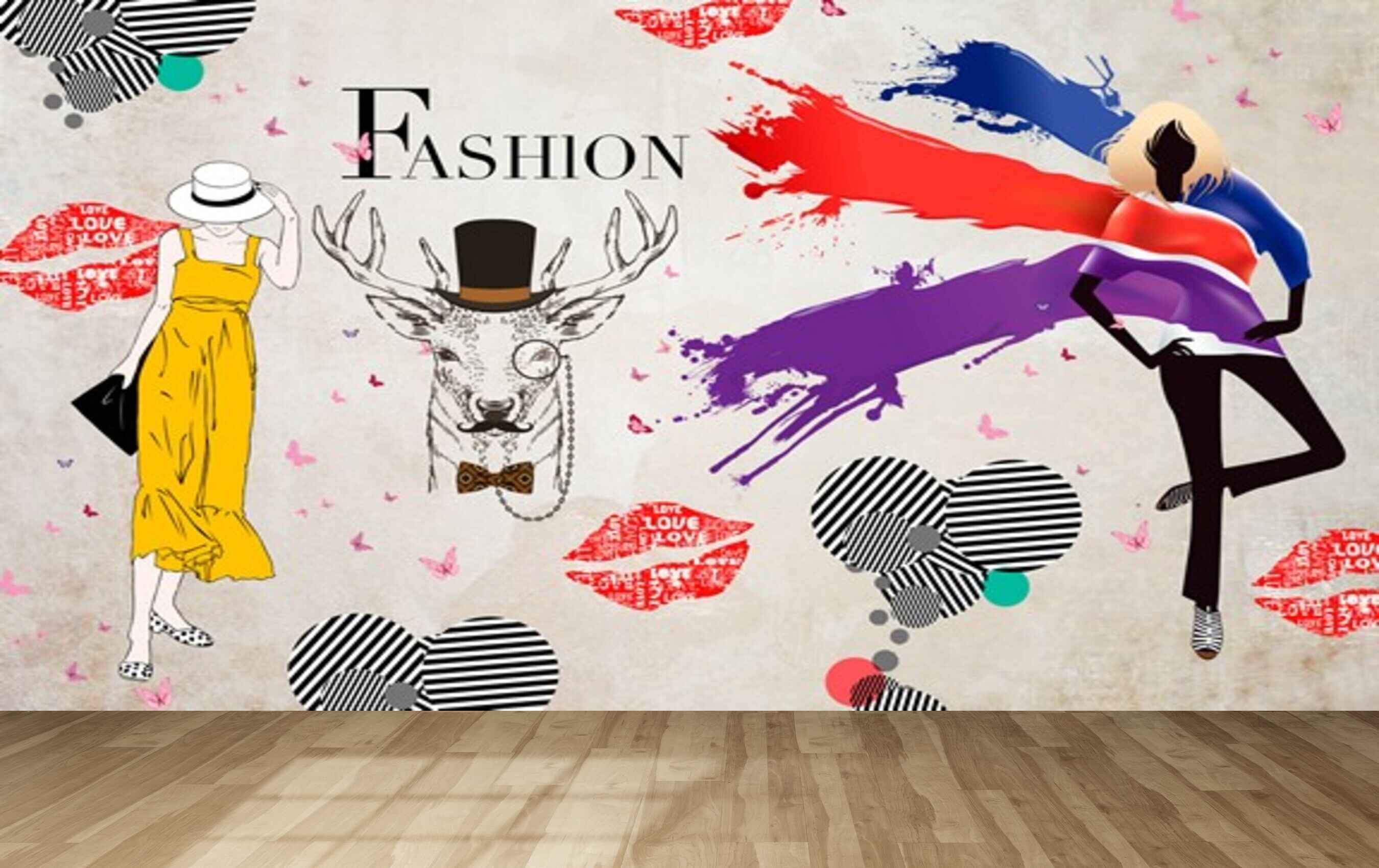 Avikalp MWZ3545 Fashion Designing Girls Lipsticks Deer HD Wallpaper for Fashion Boutique