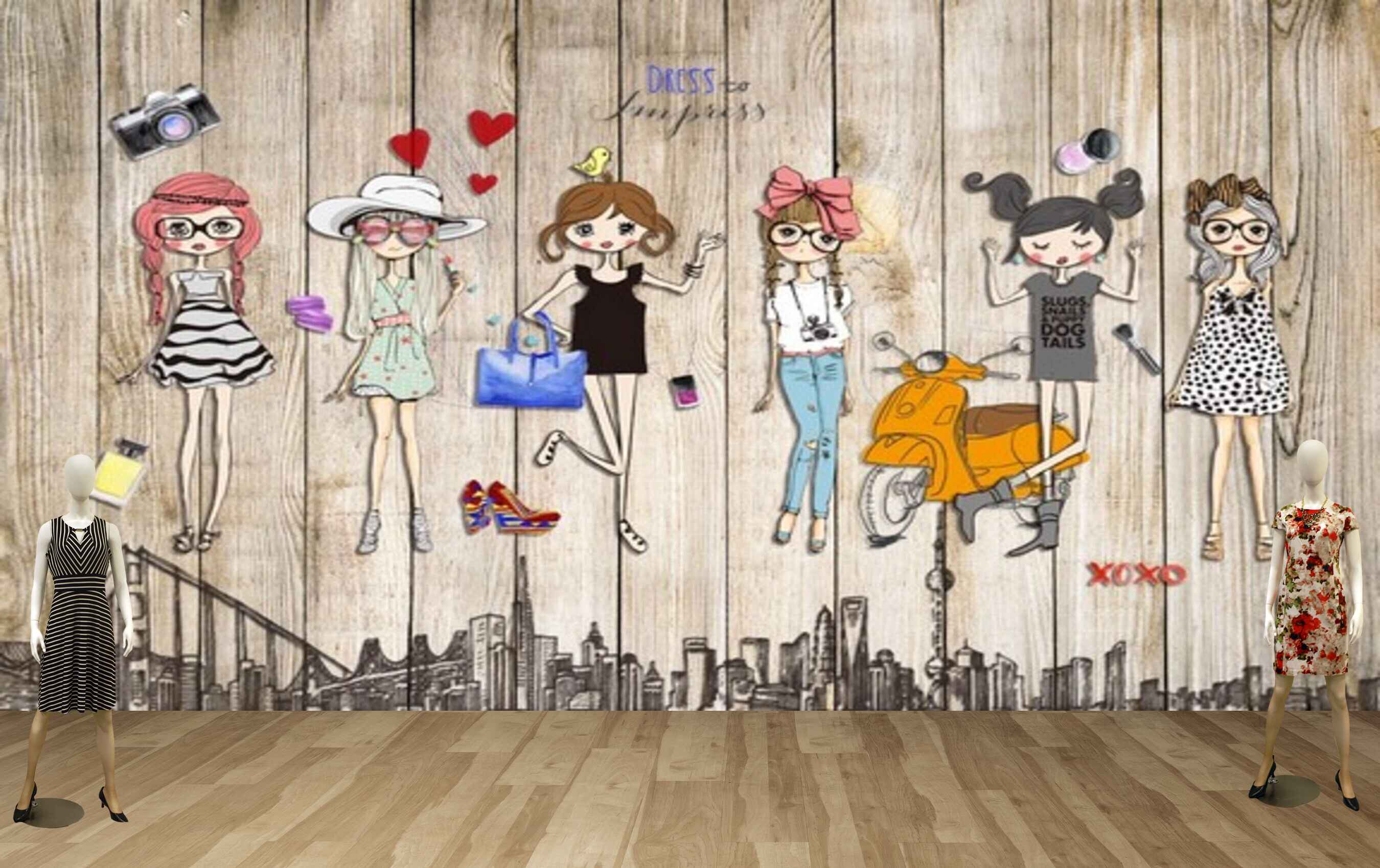 Avikalp MWZ3555 Designing Girls Fashion Scooty HD Wallpaper for Fashion Boutique