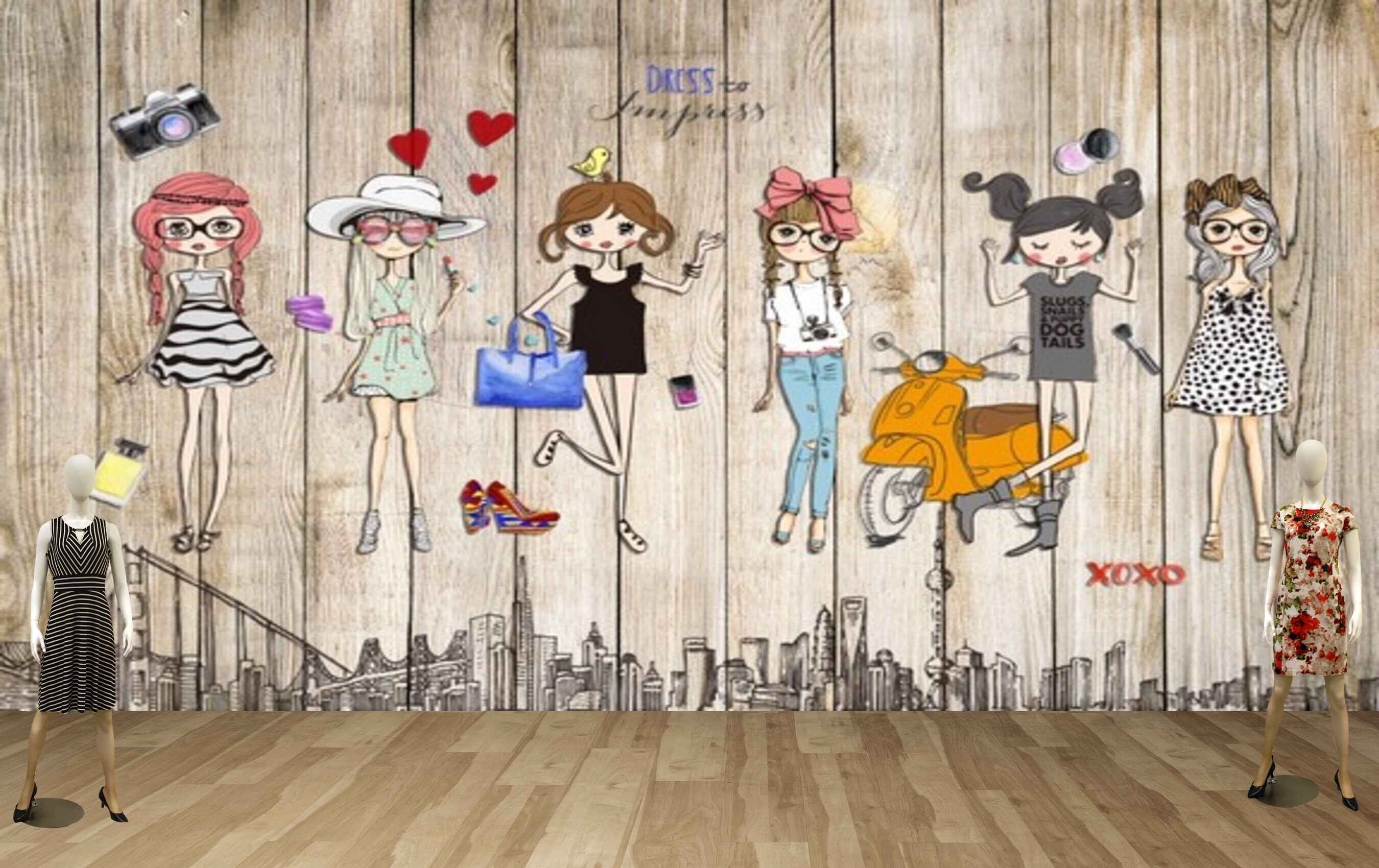 Avikalp MWZ3557 Fashion Girls Clothes Scooty Xoxo HD Wallpaper for Fashion Boutique