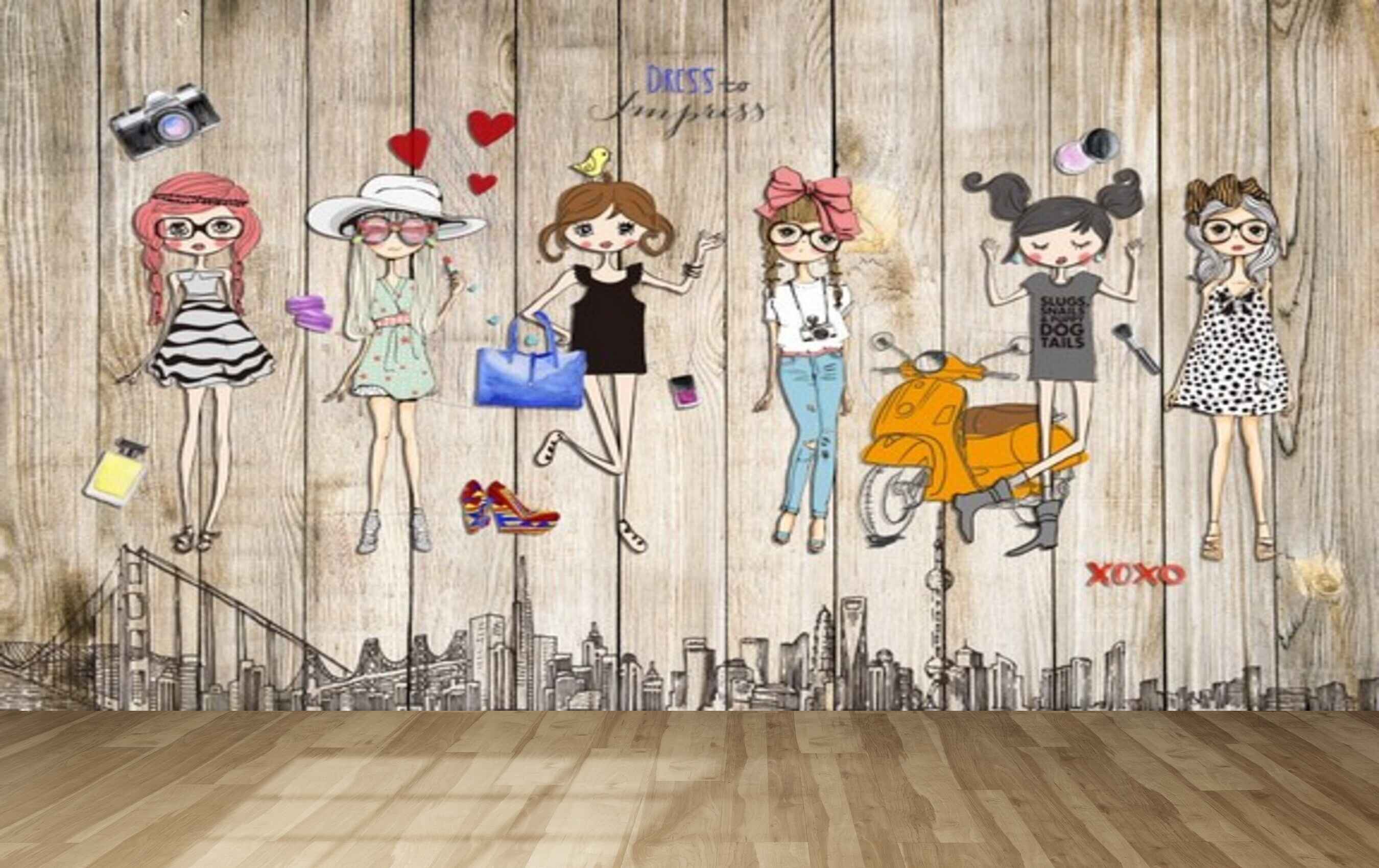 Avikalp MWZ3557 Fashion Girls Clothes Scooty Xoxo HD Wallpaper for Fashion Boutique