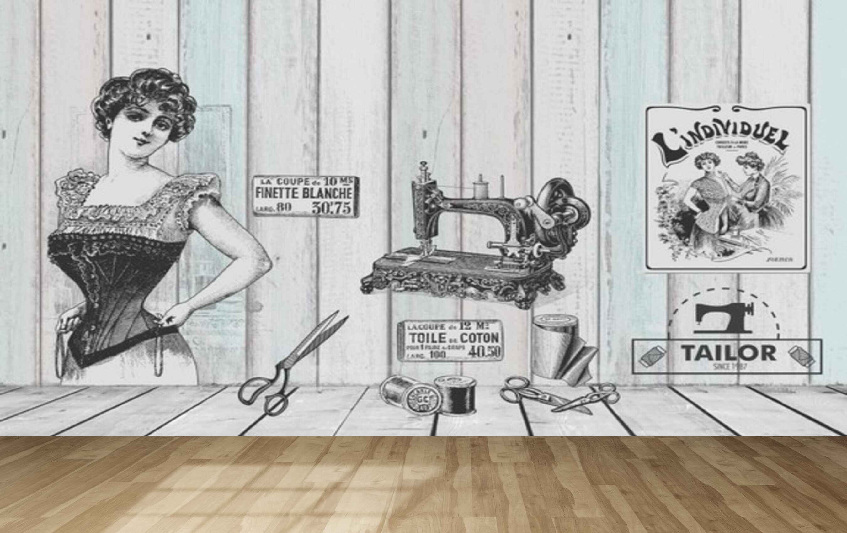 Avikalp MWZ3568 Tailors Clothes Scissors Machine HD Wallpaper for Fashion Boutique