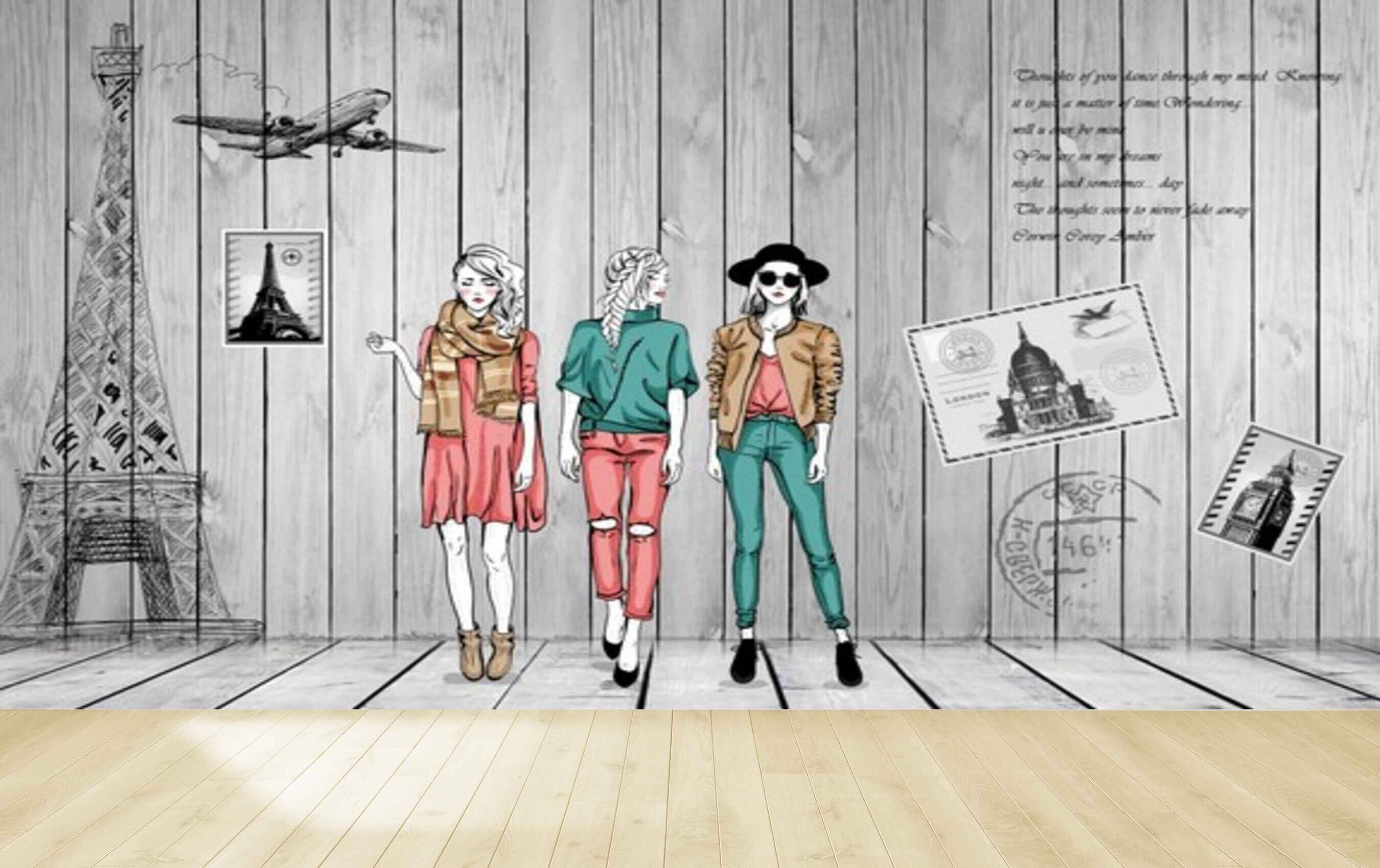 Avikalp MWZ3571 Fashion Girls Eiffel Tower Photo Frames HD Wallpaper for Fashion Boutique