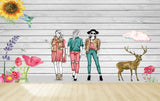 Avikalp MWZ3572 Fashion Girls Deer Pink Yellow Flowers HD Wallpaper for Fashion Boutique