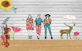 Avikalp MWZ3572 Fashion Girls Deer Pink Yellow Flowers HD Wallpaper for Fashion Boutique