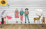 Avikalp MWZ3572 Fashion Girls Deer Pink Yellow Flowers HD Wallpaper for Fashion Boutique