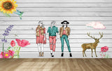 Avikalp MWZ3572 Fashion Girls Deer Pink Yellow Flowers HD Wallpaper for Fashion Boutique