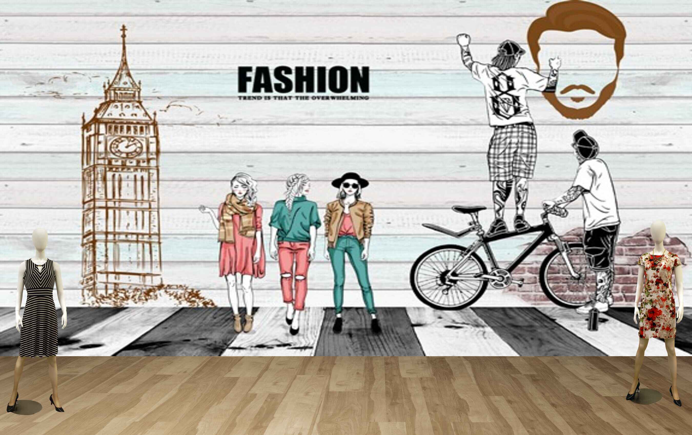Avikalp MWZ3576 Fashion Girls Boys Cycles HD Wallpaper for Fashion Boutique