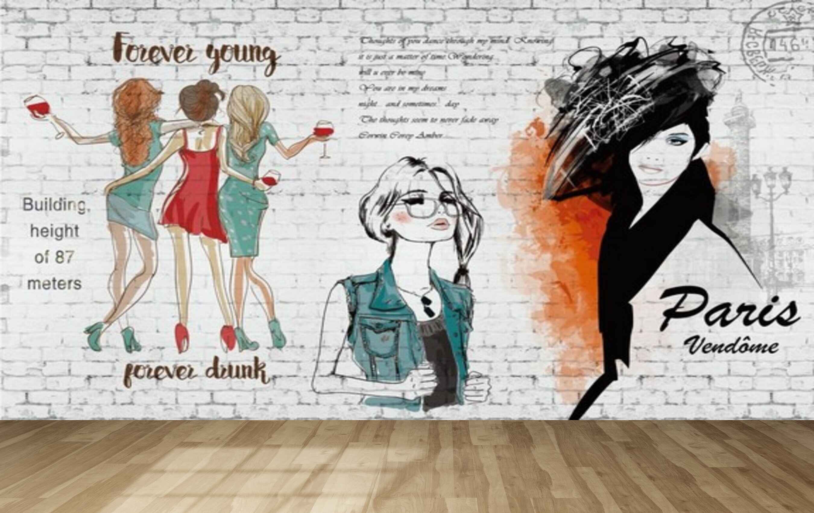 Avikalp MWZ3581 Fashion Forever Young Drunk Girls Paris HD Wallpaper for Fashion Boutique