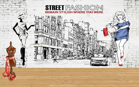 Avikalp MWZ3584 Street Shoppings Girls Fashion HD Wallpaper for Fashion Boutique