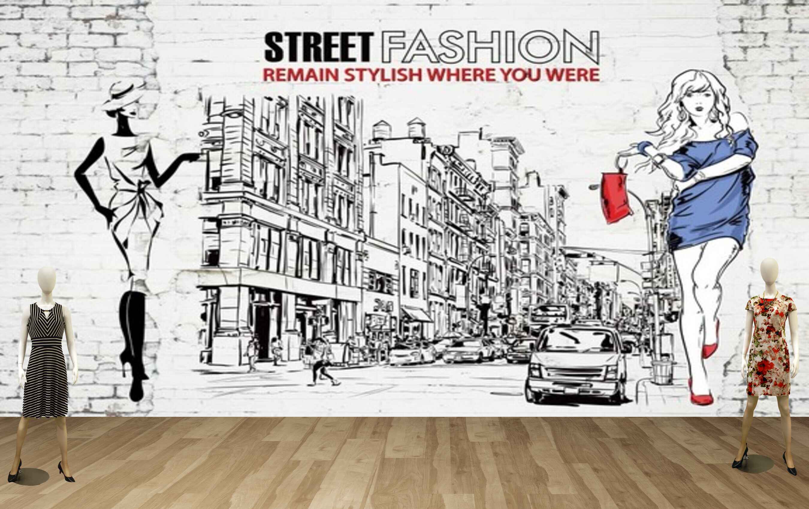 Avikalp MWZ3584 Street Shoppings Girls Fashion HD Wallpaper for Fashion Boutique