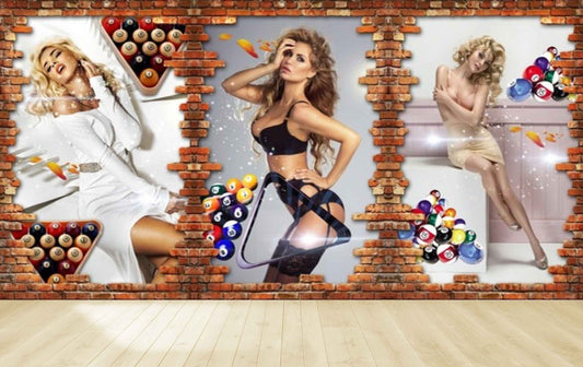 Avikalp MWZ3596 Beautiful Girls Billiard Balls Bricks HD Wallpaper for Gym Fitness