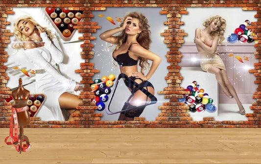 Avikalp MWZ3596 Beautiful Girls Billiard Balls Bricks HD Wallpaper for Gym Fitness