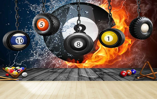 Avikalp MWZ3599 Hanging Tyres Billiards Balls Fire HD Wallpaper for Gym Fitness