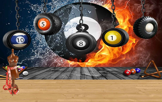 Avikalp MWZ3599 Hanging Tyres Billiards Balls Fire HD Wallpaper for Gym Fitness