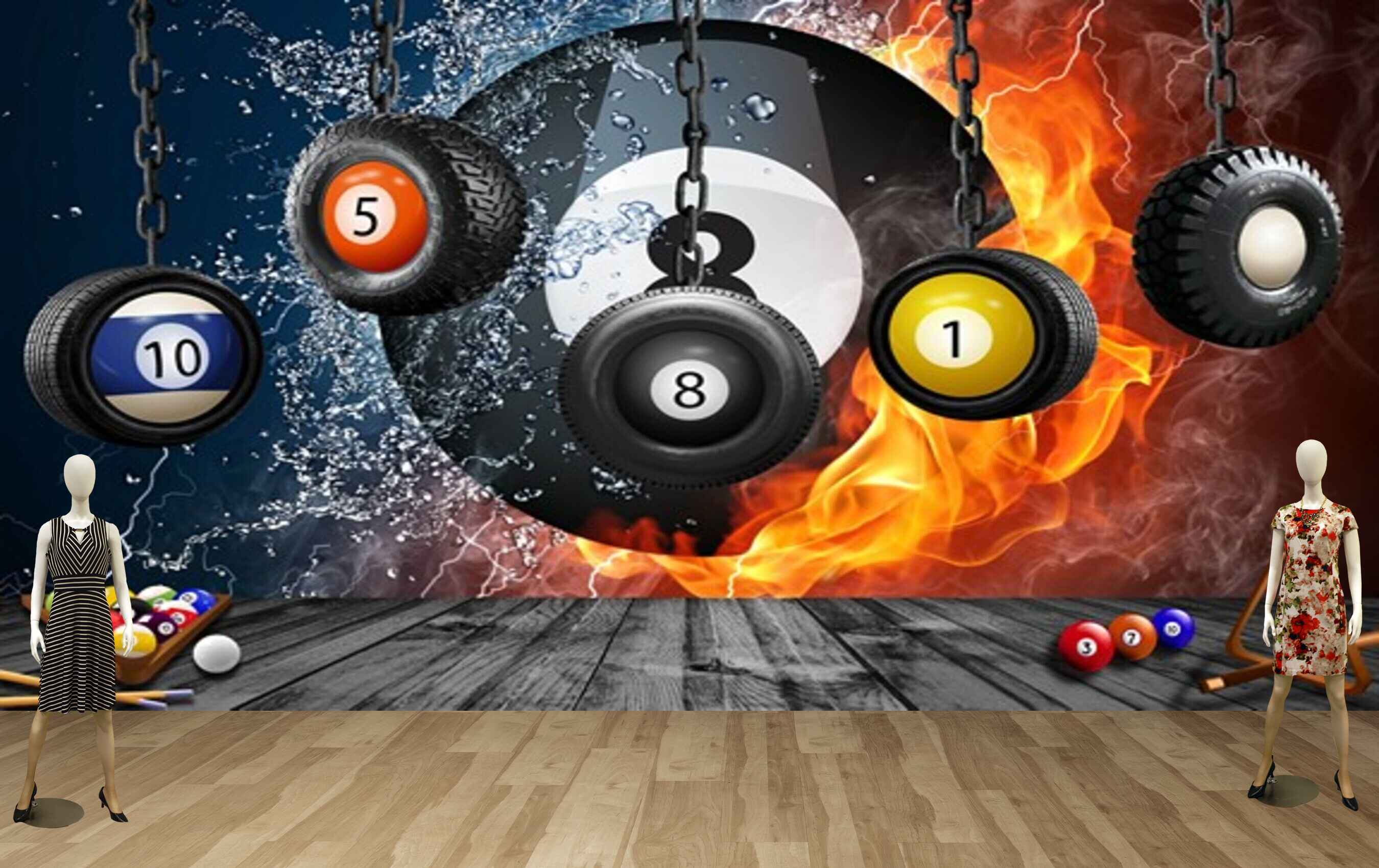 Avikalp MWZ3599 Hanging Tyres Billiards Balls Fire HD Wallpaper for Gym Fitness