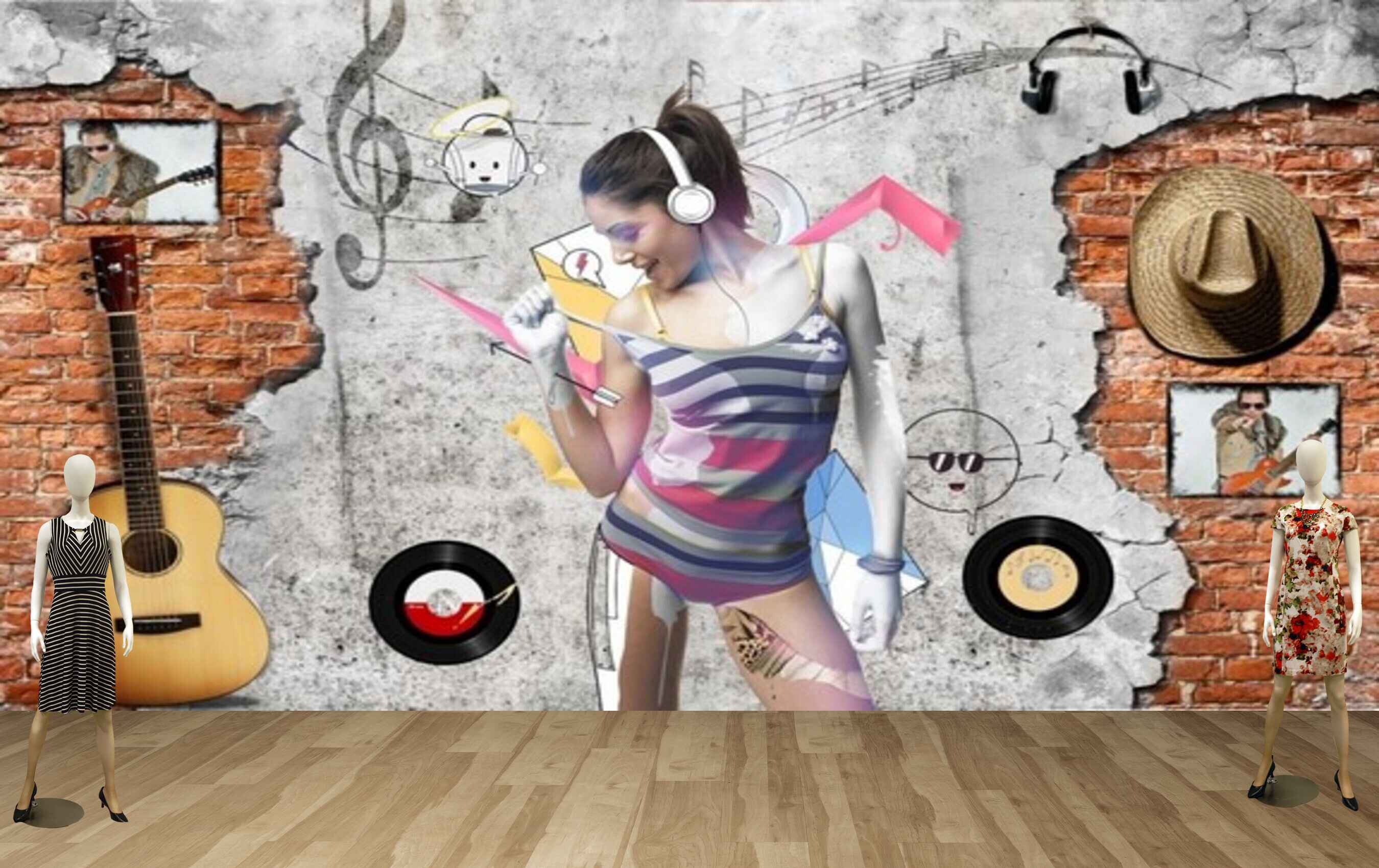 Avikalp MWZ3606 Singing Girl Musical Instruments HD Wallpaper for Gym Fitness