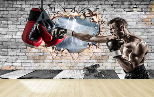Avikalp MWZ3612 Fit Man Boxing Brick Wall HD Wallpaper for Gym Fitness