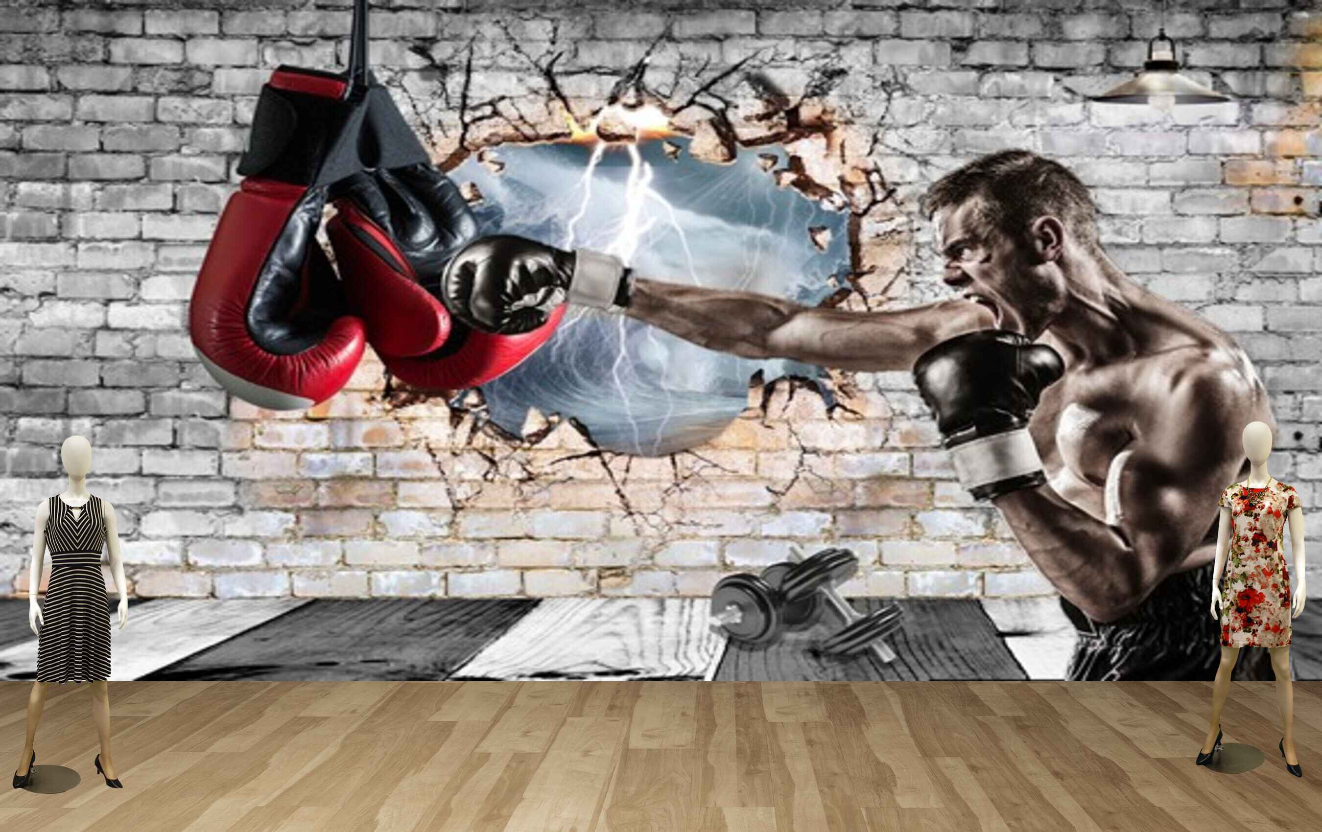 Avikalp MWZ3612 Fit Man Boxing Brick Wall HD Wallpaper for Gym Fitness