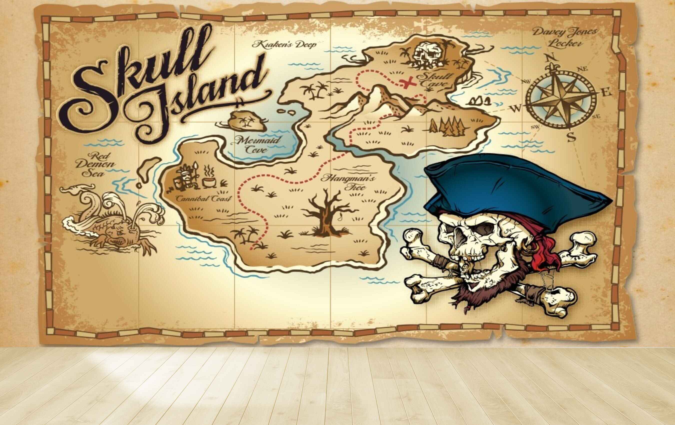 Avikalp MWZ3619 Skull Island North Direction Compass Map HD Wallpaper