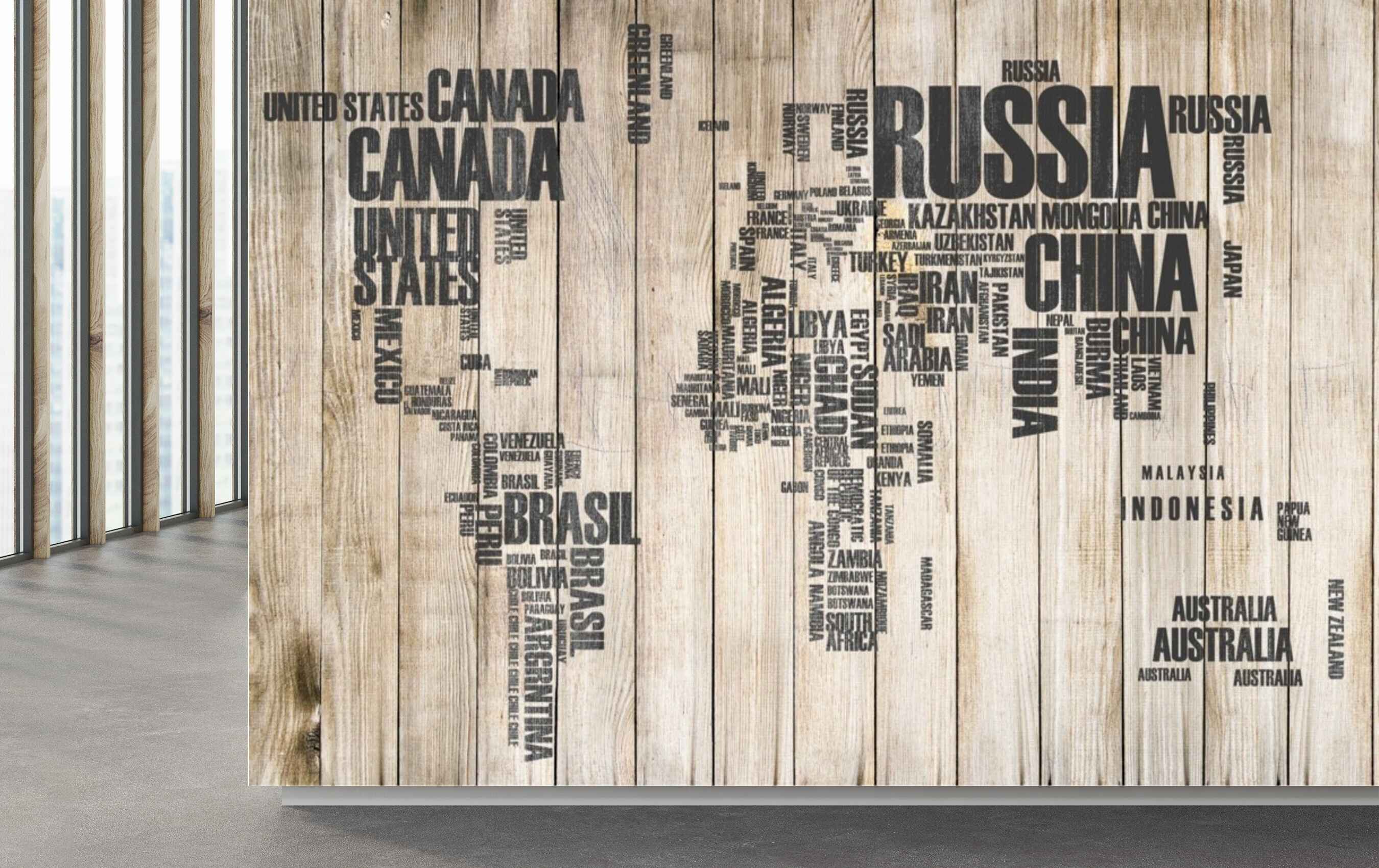 Avikalp MWZ3625 World Map Countries Names Wooden Boards HD Wallpaper