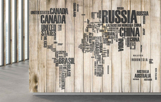 Avikalp MWZ3625 World Map Countries Names Wooden Boards HD Wallpaper