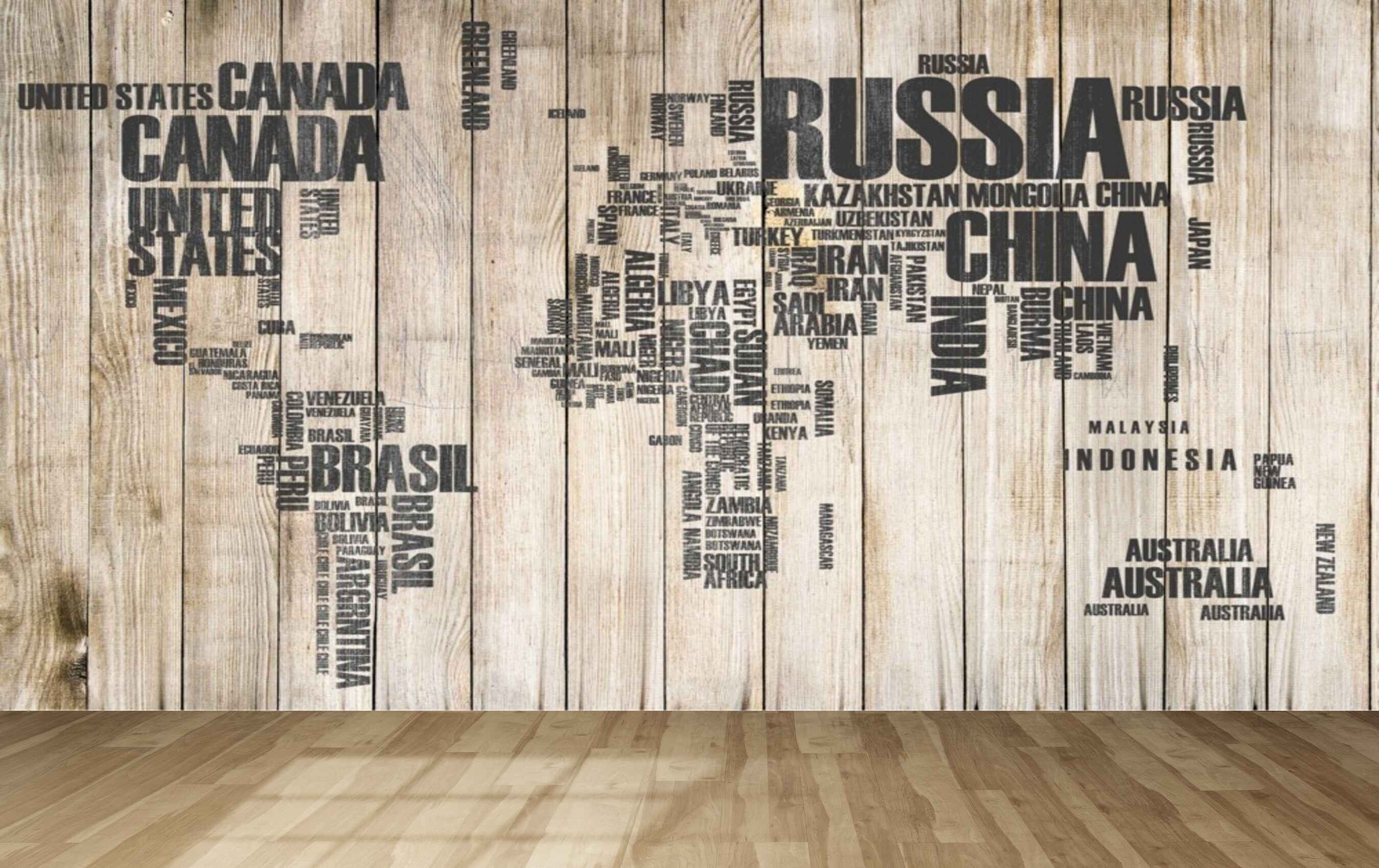 Avikalp MWZ3625 World Map Countries Names Wooden Boards HD Wallpaper