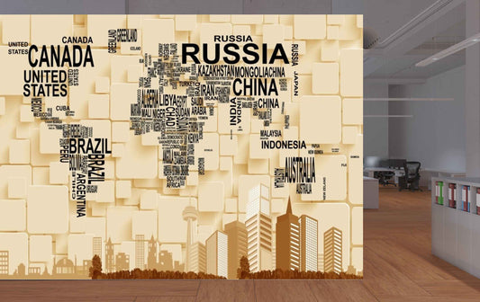 Avikalp MWZ3626 World Map Buildings Countries Names HD Wallpaper